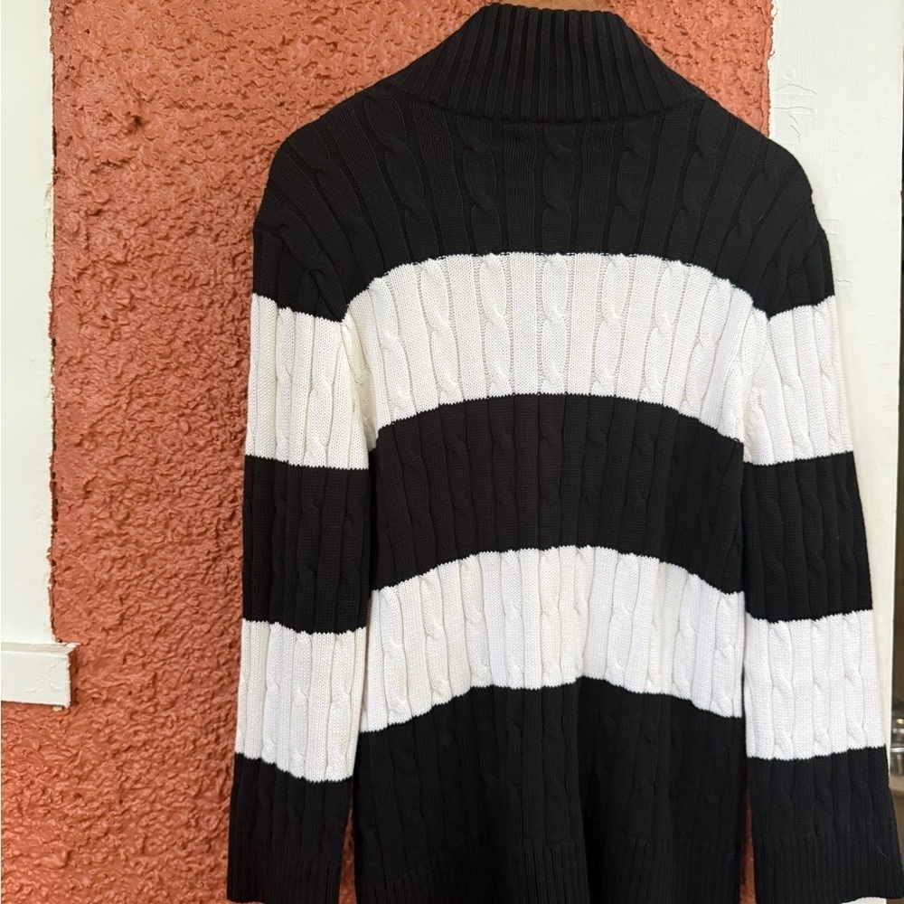 Womens New American Living Cable Knit Cardigan Extra Large Black/White Stripe - Picture 2 of 4